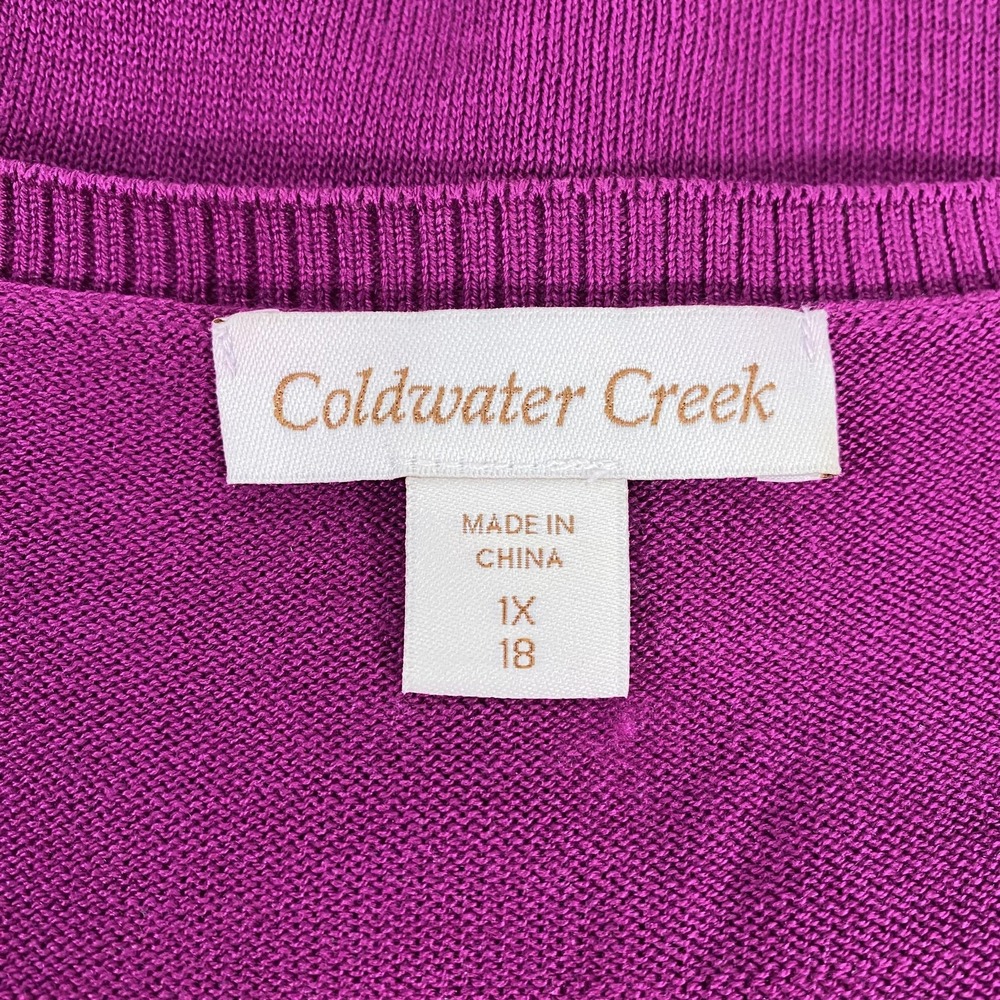 Coldwater Creek Sweater Cardigan Womens 1X Purple Silk Cotton 3/4 Sleeve Career - Picture 4 of 11